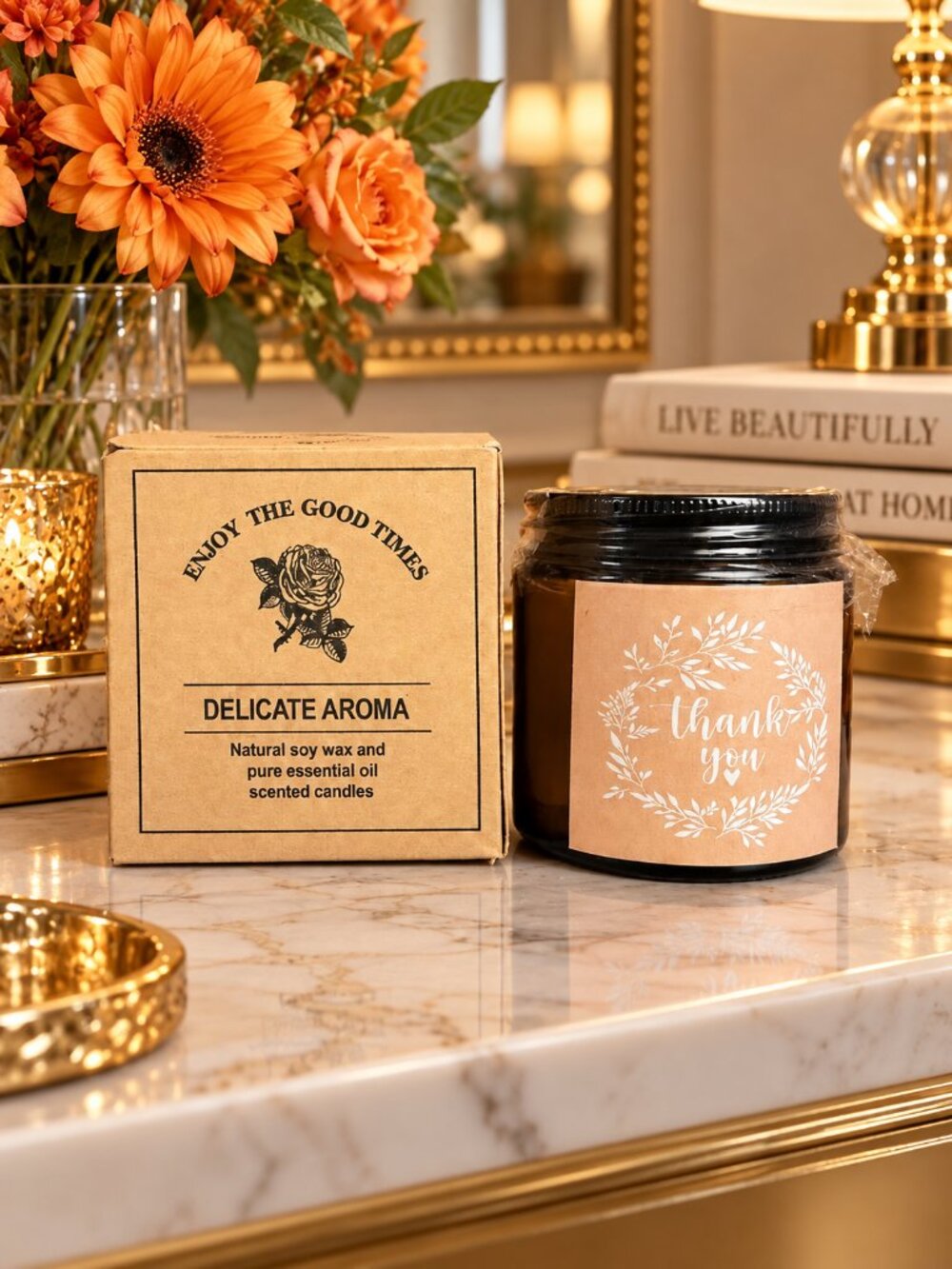 Enjoy the Good Times Soy Wax Candle – Orange Floral Scent 3.5 oz NIB